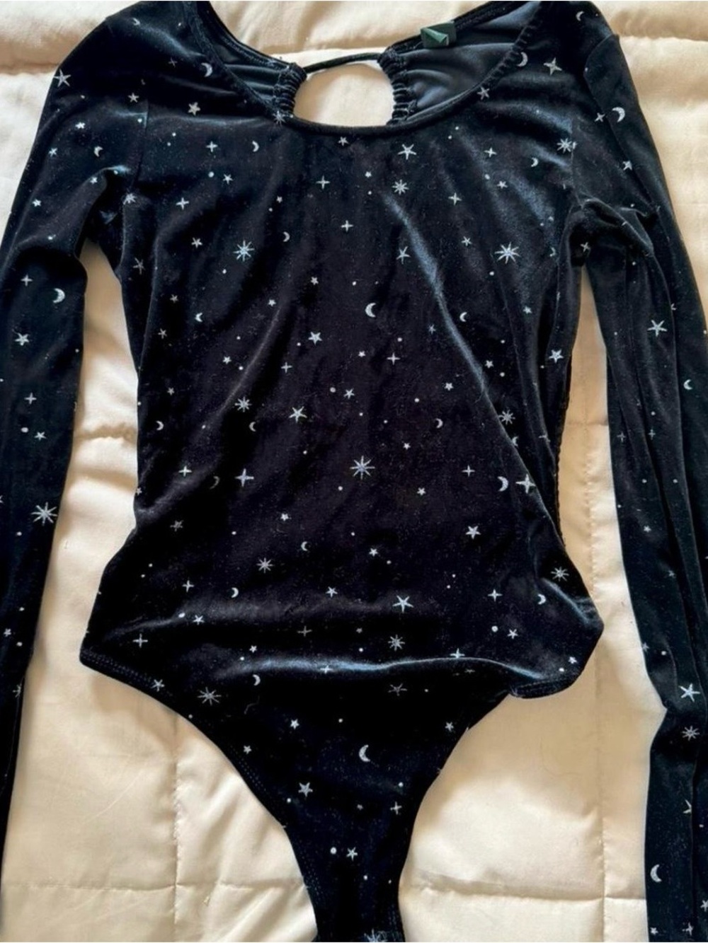Wild Fable Black Star & Moon Long Sleeve Velvet Bodysuit sz Small